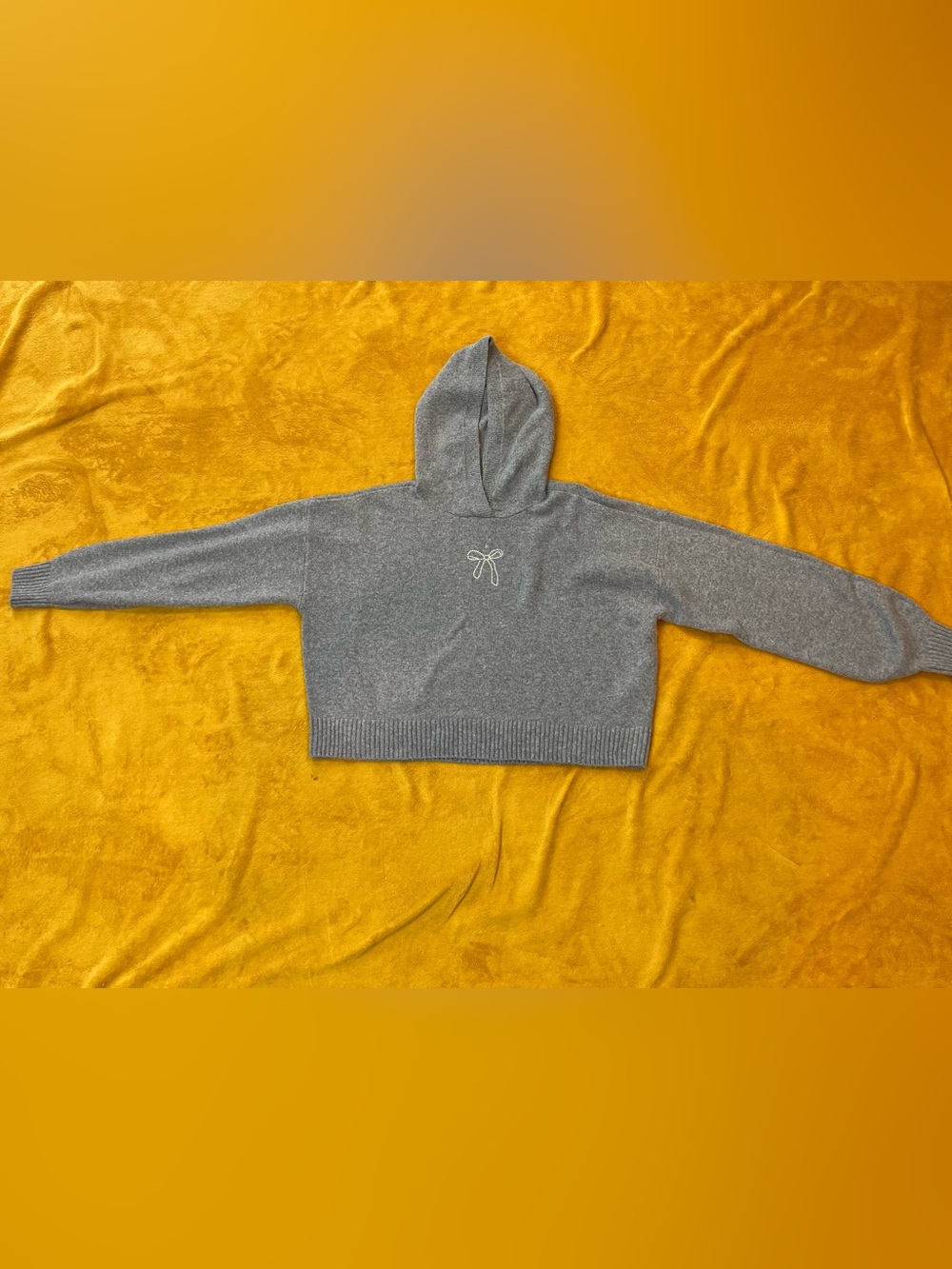 Hollister Gray Cropped Hoodie with Embroidered Bow